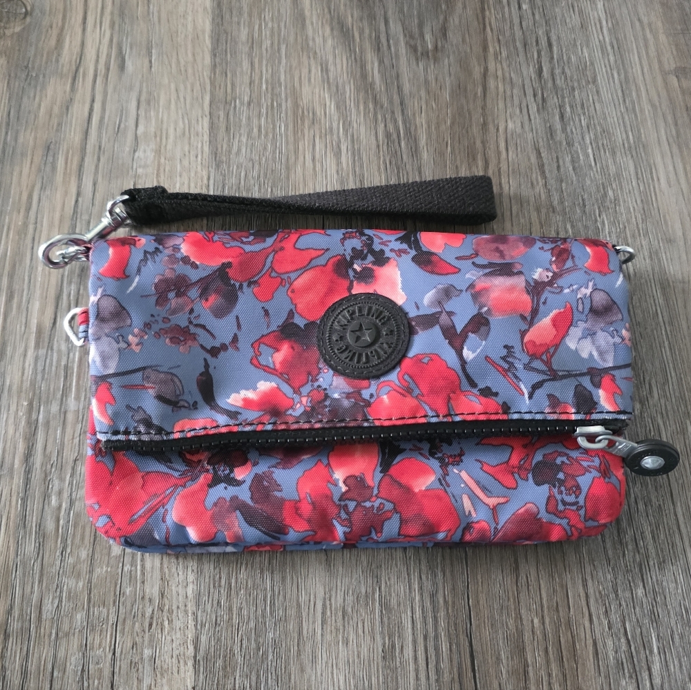 Kipling  Floral Wristlet Clutch - Red and Gray
